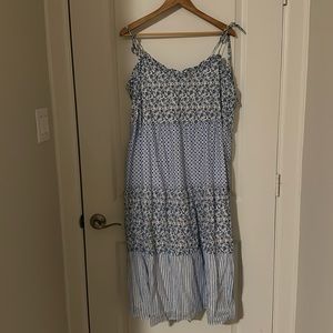 J. Crew Blue Print Tie Strap Maxi Dress, Size XXL, New with Tags